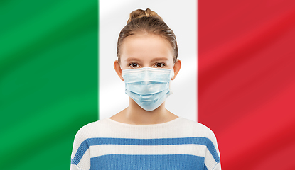Image showing teenage girl in medical mask over flag of italy