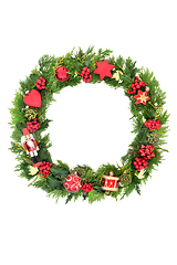 Image showing Christmas Wreath with Baubles and Natural Winter Flora