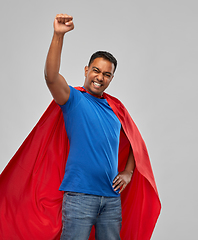 Image showing indian man in superhero cape makes winning gesture