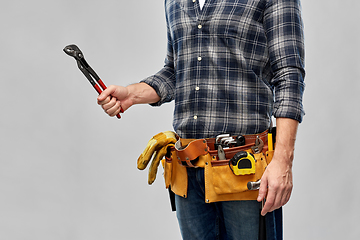 Image showing worker or builder with wrench and tools on belt