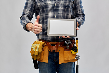 Image showing male builder with tablet pc showing thumbs up