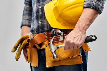 Image showing worker or builder with hammer and working tools