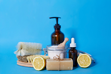 Image showing lemons, soap, washing soda, vinegar and brushes