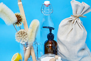 Image showing lemons, soap, washing soda, vinegar and brushes