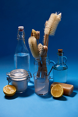 Image showing lemons, soap, washing soda, vinegar and brushes