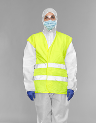 Image showing healthcare or sanitation worker in hazmat suit