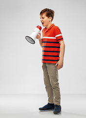 Image showing angry boy speaking to megaphone