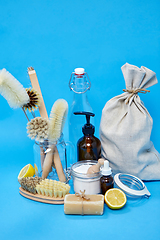 Image showing lemons, soap, washing soda, vinegar and brushes