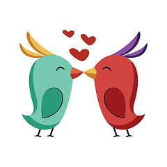 Image showing Blue and red bird kissing vector sticker illustration on a white