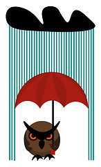 Image showing Clipart of an owl holding an umbrella on a rainy day vector or c
