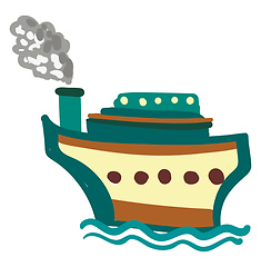 Image showing Brown and blue steam boat ship vector or color illustration