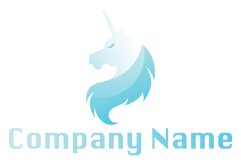 Image showing Light blue unicorn head above blank text space vector logo illus