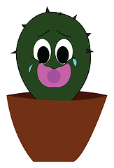 Image showing A sad green baby cactus vector or color illustration