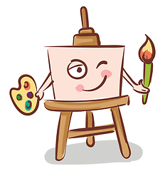 Image showing Canvas holding a brush on easel illustration color vector on whi