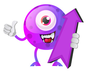 Image showing Purple monster with direction sign illustration vector on white 