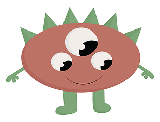 Image showing A brown 3 eyed monster, vector color illustration.