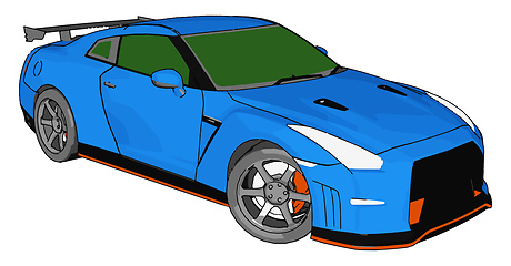 Image showing Blue race car with green windows and orange detailes and grey re