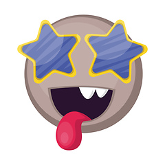 Image showing Grey happy emoji face with star shaped sunglasses vector illustr