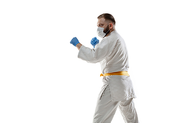 Image showing Sportsman in protective mask, coronavirus treatment illustration concept