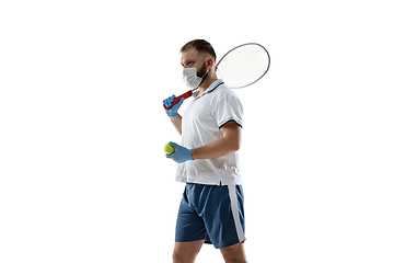 Image showing Sportsman in protective mask, coronavirus treatment illustration concept