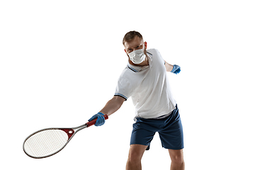 Image showing Sportsman in protective mask, coronavirus treatment illustration concept