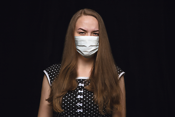 Image showing Woman in protective mask, coronavirus prevention, protection concept