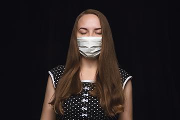 Image showing Woman in protective mask, coronavirus prevention, protection concept