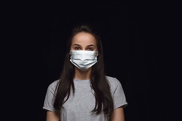 Image showing Woman in protective mask, coronavirus prevention, protection concept