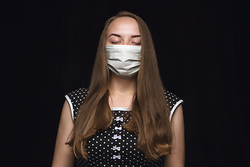 Image showing Woman in protective mask, coronavirus prevention, protection concept