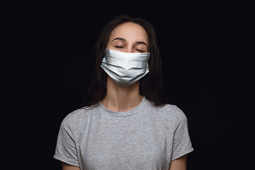 Image showing Woman in protective mask, coronavirus prevention, protection concept