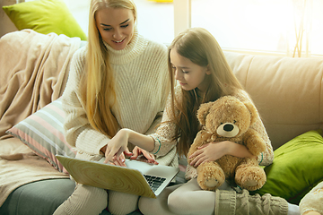 Image showing Happy loving family, mother and daughter spending time together at home