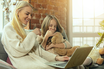 Image showing Happy loving family, mother and daughter spending time together at home