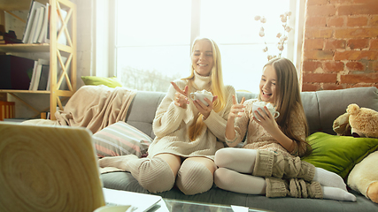 Image showing Happy loving family, mother and daughter spending time together at home