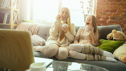 Image showing Happy loving family, mother and daughter spending time together at home