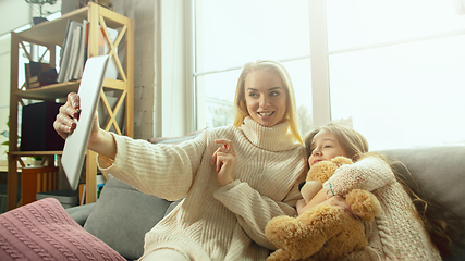 Image showing Happy loving family, mother and daughter spending time together at home