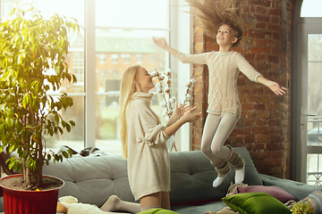 Image showing Happy loving family, mother and daughter spending time together at home