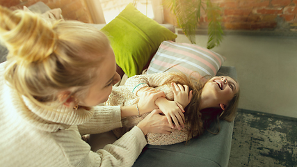 Image showing Happy loving family, mother and daughter spending time together at home