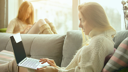 Image showing Happy loving family, mother and daughter spending time together at home