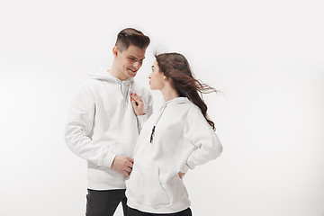 Image showing Trendy fashionable couple isolated on white studio background