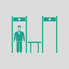 Image showing Stadium metal detector frame with inspecting fan icon