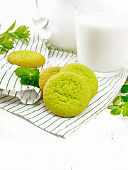 Image showing Cookies mint with napkin on light wooden board