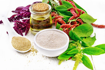 Image showing Flour amaranth in bowl with oil on light board