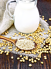 Image showing Flour soy in spoon with milk on sacking