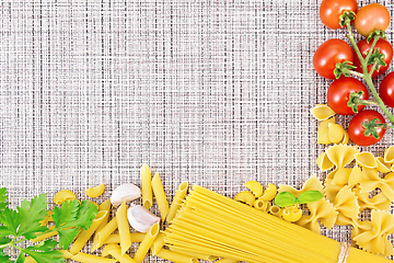 Image showing Frame of pasta on woven fabric