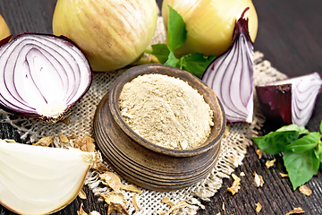 Image showing Onion powder in bowl on table