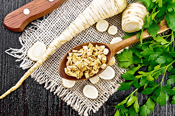 Image showing Parsley root dried in spoon on board top