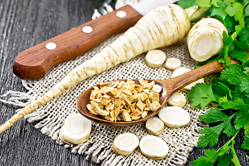 Image showing Parsley root dried in spoon on board