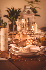 Image showing Festive Christmas table in golden tone
