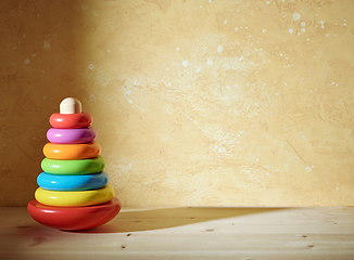 Image showing colorful wooden toy pyramid