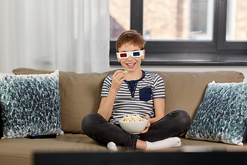 Image showing boy in 3d movie glasses and watching tv at home